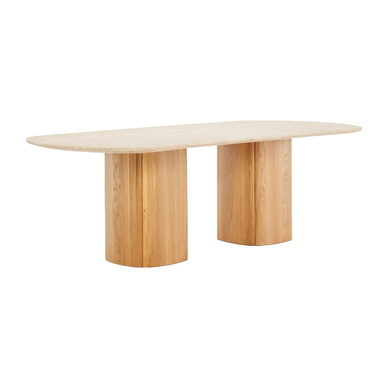Sculptural Travertine Oval Dining Table with Soft-Sculpted Pedestal Base for Dining Rooms