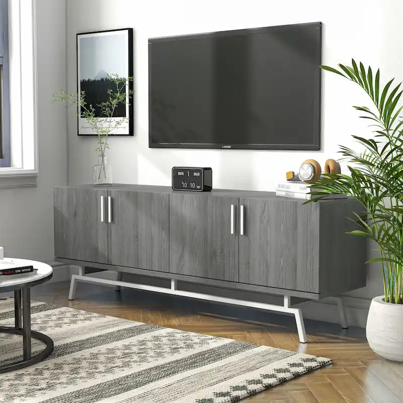 Modern 60-inch Metal Base 4-Door Cabinet TV Stand