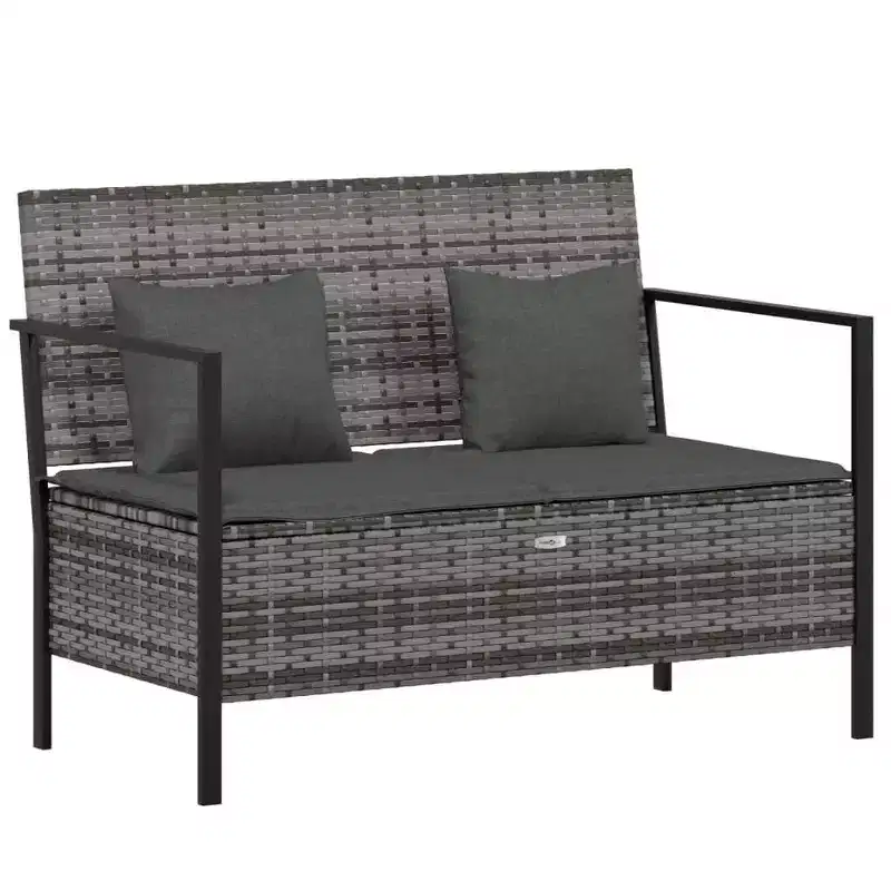 vidaXL Garden Bench Black PE rattan 2-Seater Garden Bench Rectangular