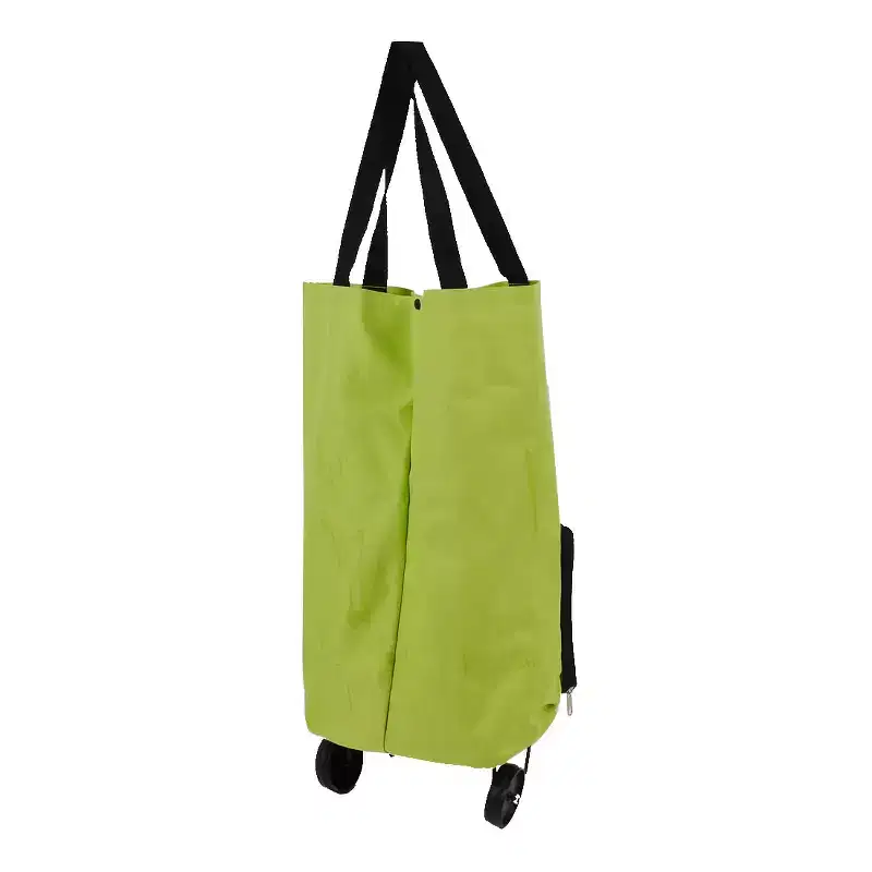 Portable Handy Foldable Bag Wheel Cart Shopping Polyester Plastic Utility Storage Carts 11x7.1x22.8 Green 1 Pc