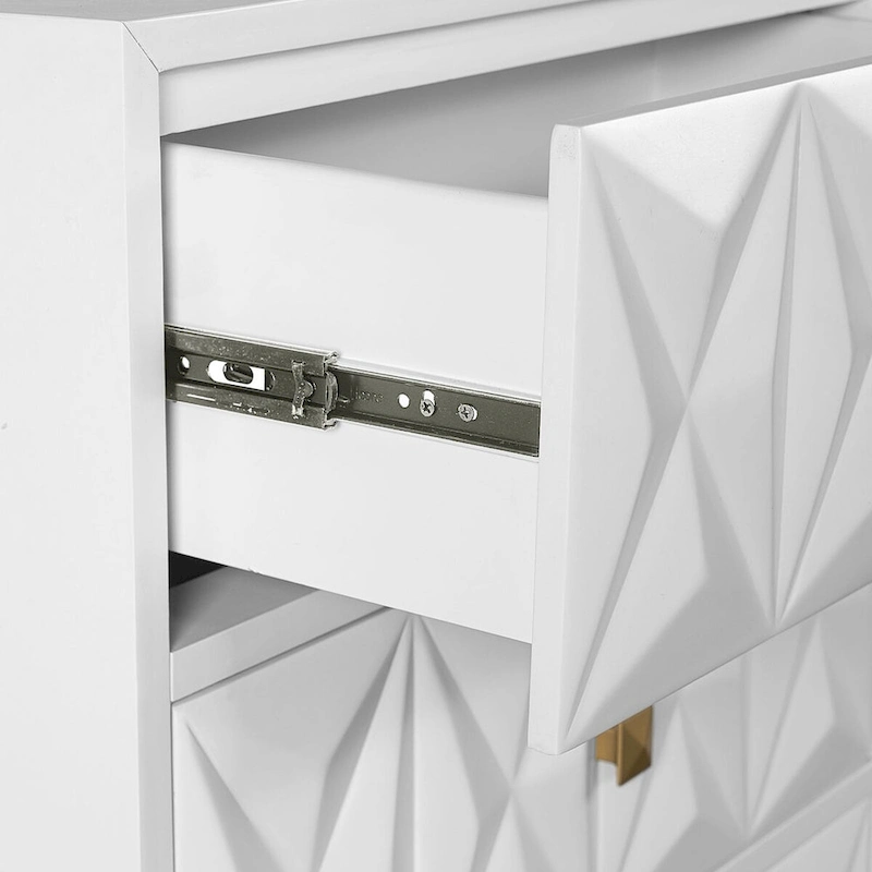 27 White Geometric Patterned Two Drawer Nightstand
