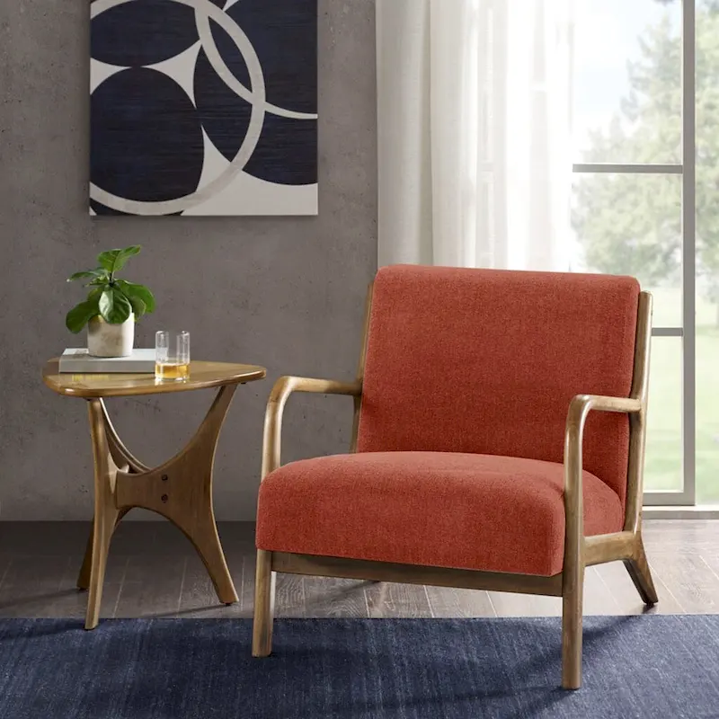 Mid-Century Lounge Chair with Upholstered Seat and Wood Frame