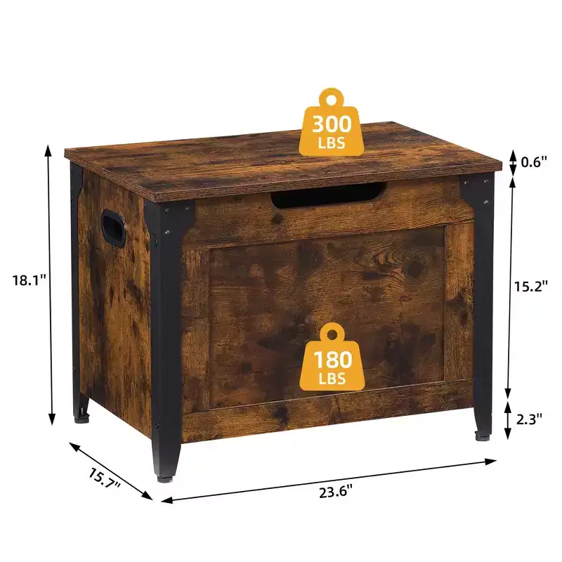 Wooden Storage Trunk with Metal Frame, Lift-Top Chest with Safety Hinge, 300lb Capacity Storage Bench for Entryway,Bedroom,Living Room,Blankets&Toys