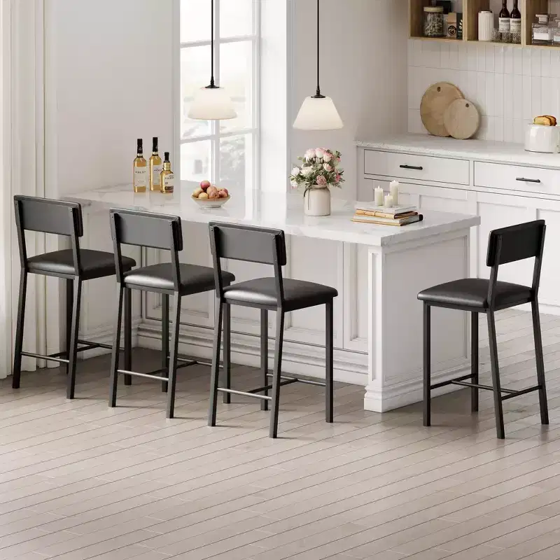 TruAIR Bar Stools Set of 4  Counter Height Stools with Backrest & Metal Legs for Kitchen Island/Bar