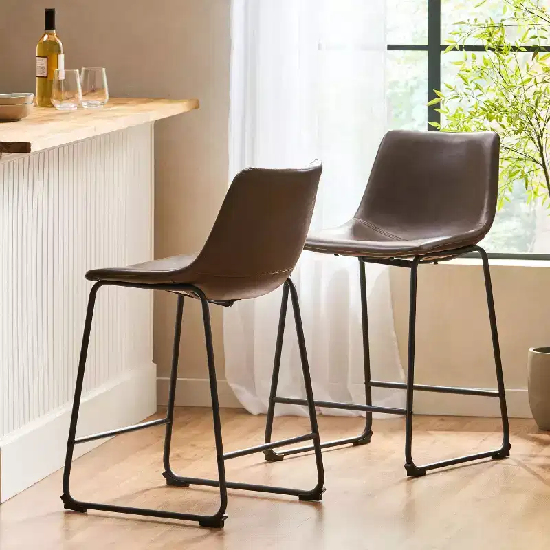 Christopher Knight Home Juliana Modern 24 Inch Faux Leather and Steel Frame Counter Stools (Set of 2)
