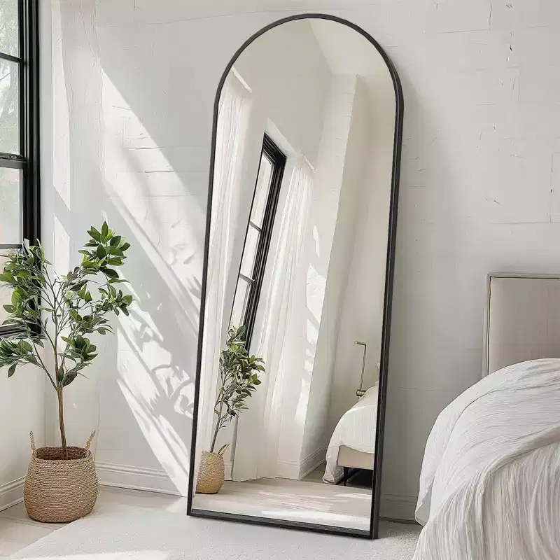Okak 71*26IN Rect/Arched Full Length Mirror with Metal Stand, Floor Mirror with Hanging Holes, Wall Mirror for Dressing Room, Clothing Store
