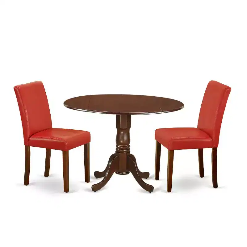 HomeStock 3-Pc Mahogany Finish Solid Wood Top-Round Dining Room Set with Dropleaf-Seats 4