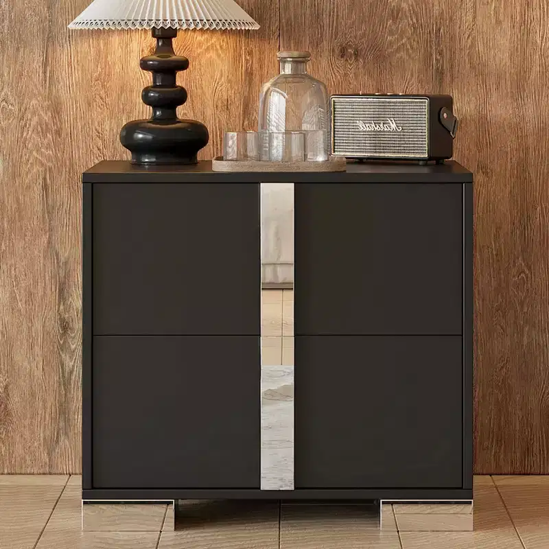 Elegant Mirrored Nightstand with 2 Drawers and Metal Feet