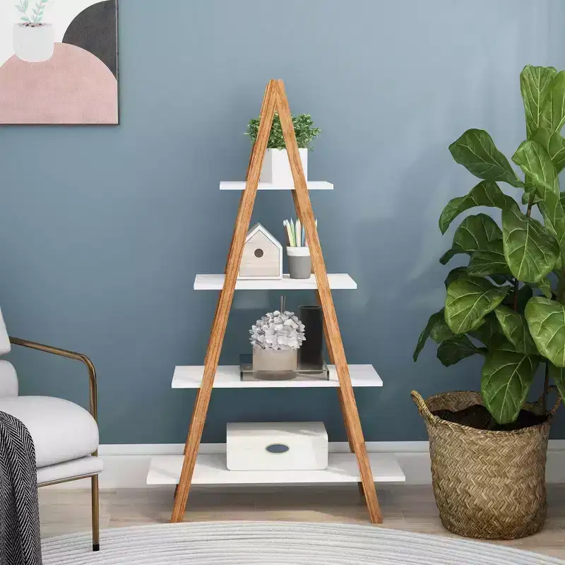MAYEERTY A Frame Ladder Display Bookshelf, Solid Bamboo Wood Oxford, Home Use