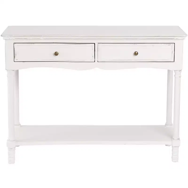 LuxenHome White Wood Console Table with 2 Drawers and Shelf, Entryway Storage Furniture