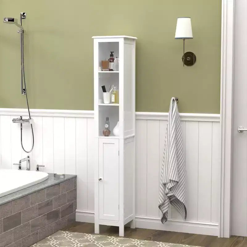 Tall Freestanding Bathroom Storage Cabinet, Adjustable Shelves & Reversible Doors