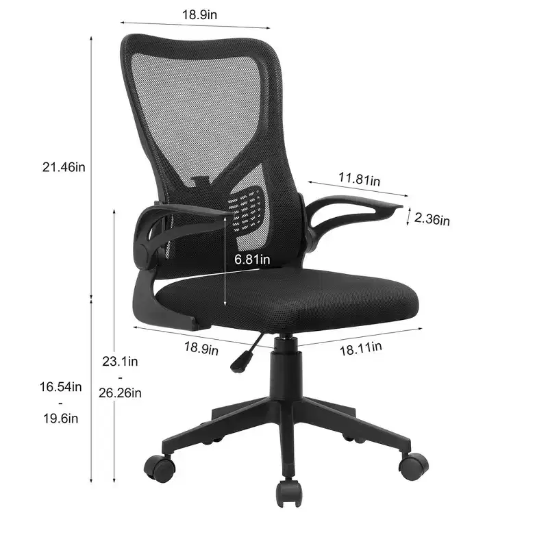 VECELO Office Chair with Mesh Mid Back Adjustable Height & Lumbar Support Ergonomic Computer Task Chair for Home/Study/Working, Black