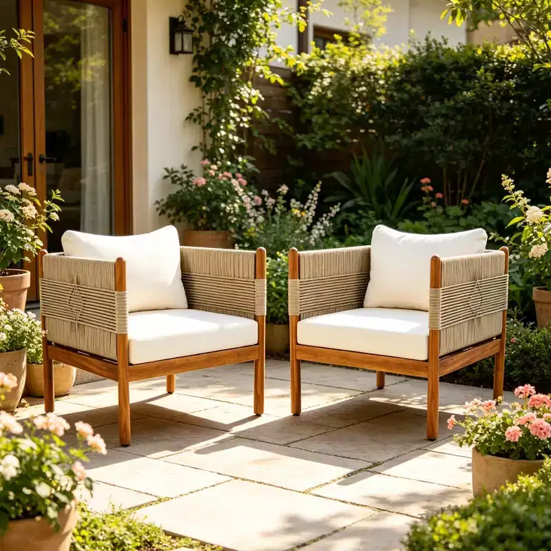 ModernLuxe Set of 2 Patio Accent Chair Dining Chair Rope Outdoor Club Chair Single Lounge Chair Armchair with Soft Cushion & Weather-Resistant Frame