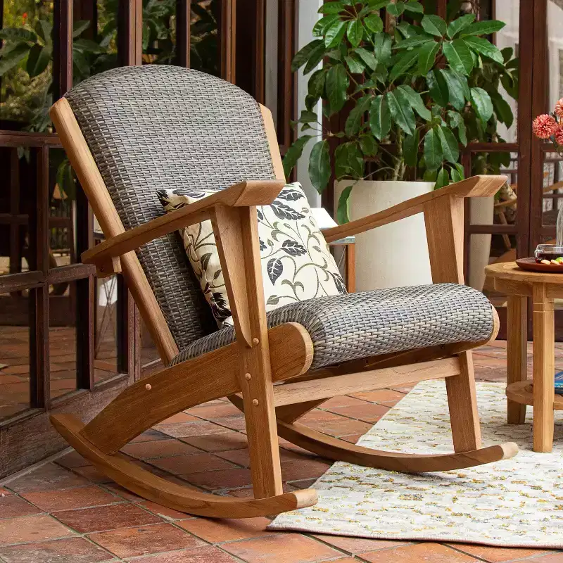 Sonoma Lane Burke Teak Outdoor Rocking Chair with Padded Woven Seat