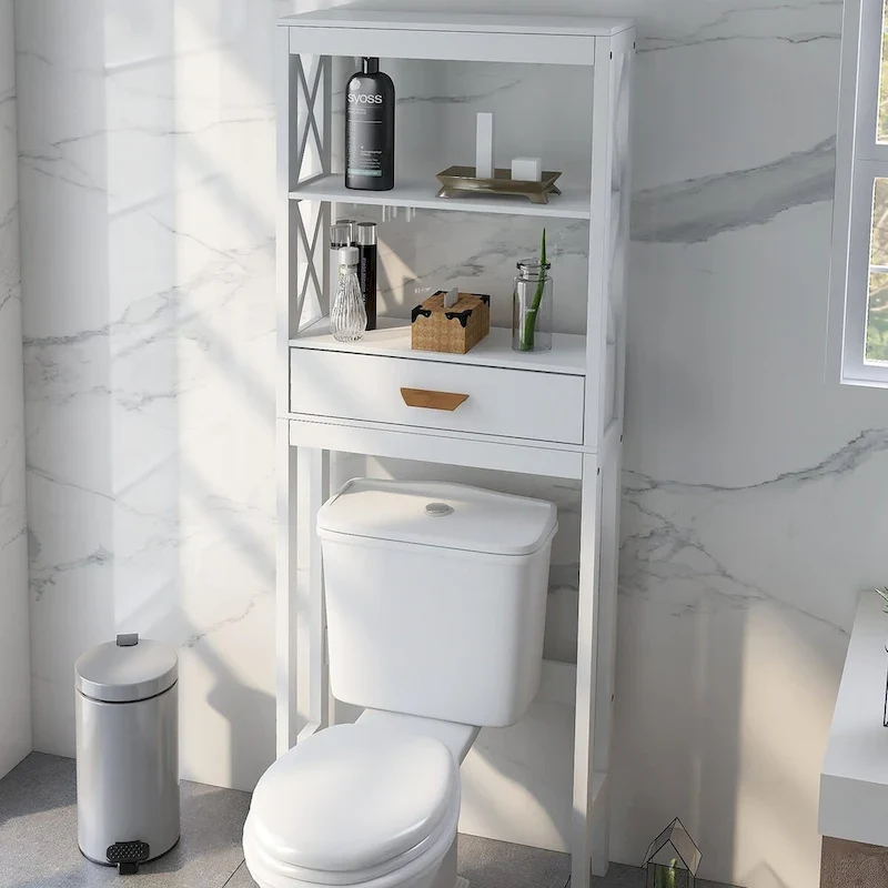 Over the Toilet Storage Cabinet White with one Drawer and 2 Shelves