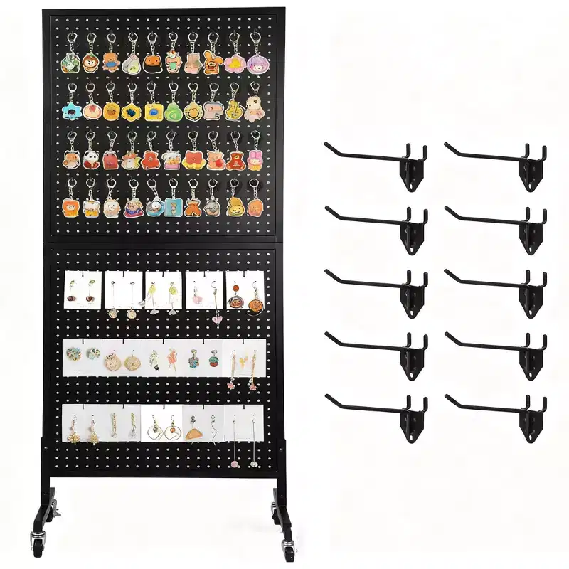 2X5 Pegboard Display Stand with Wheels, Floor Standing Adjustable Pegboard Organizer for Craft Fair, Art, Retail, Shop, Market, Home & Garage