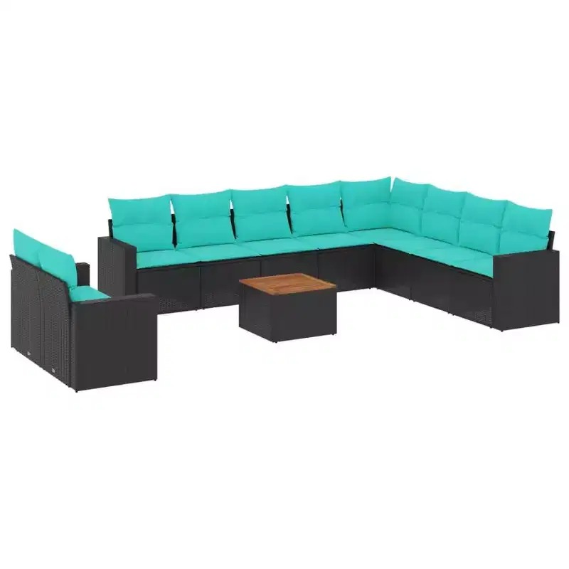 vidaXL 11 Piece Patio Sofa Set with Cushions Black Poly Rattan