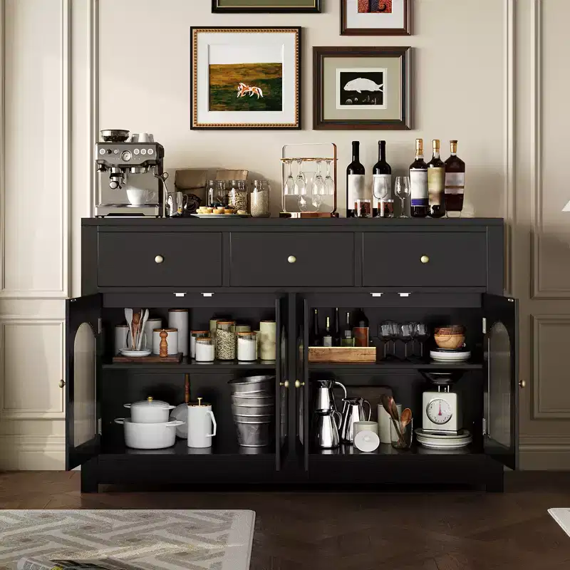 Chipboard Buffet Sideboard with Acrylic Fluted Doors 55''W
