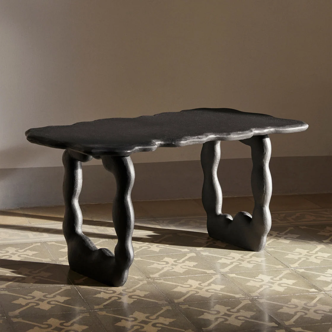 Sculptural Recycled Cast Aluminium Side Table with Organic Cave-Inspired Form for Living Rooms