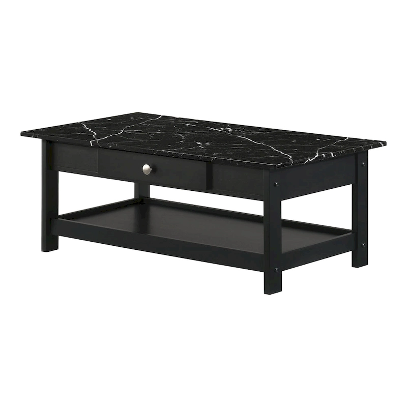 DH BASIC Transitional Rubberwood 3-Piece Open-Shelf Coffee Table and End Table Set with Drawer by Denhour
