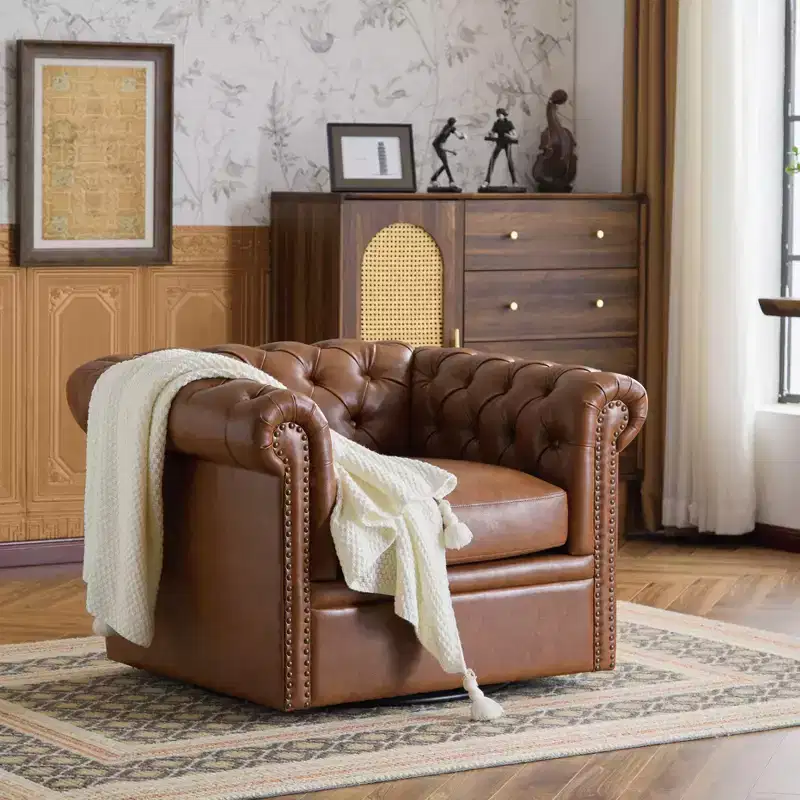 Christopher Knight Home Andrew Upholstered Button Tufted Swivel Club Chair with Roll ArmsDark Green/PU