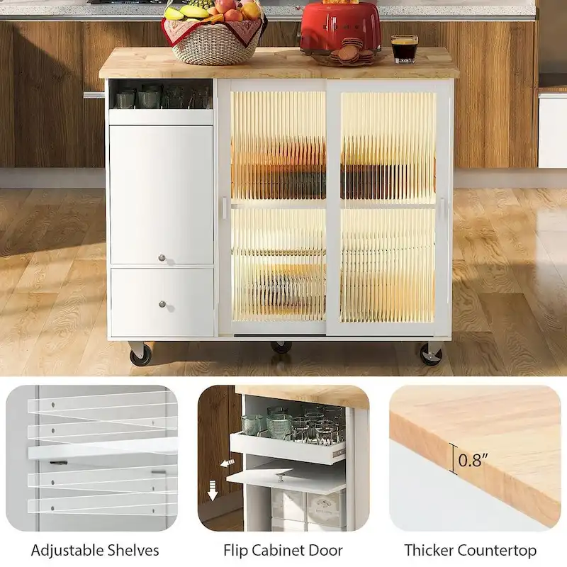 Folding Kitchen Cart with LED Lights