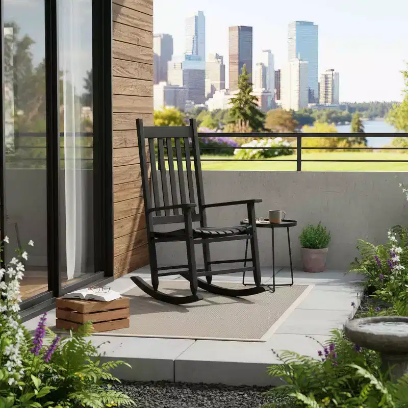 BestMassage Outdoor Rocking Chair Classic Wooden Patio Rocking Chair