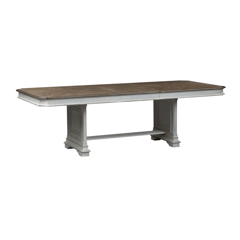 Abbey Park Antique White & Weathered Brown 7 Piece Trestle Table Set
