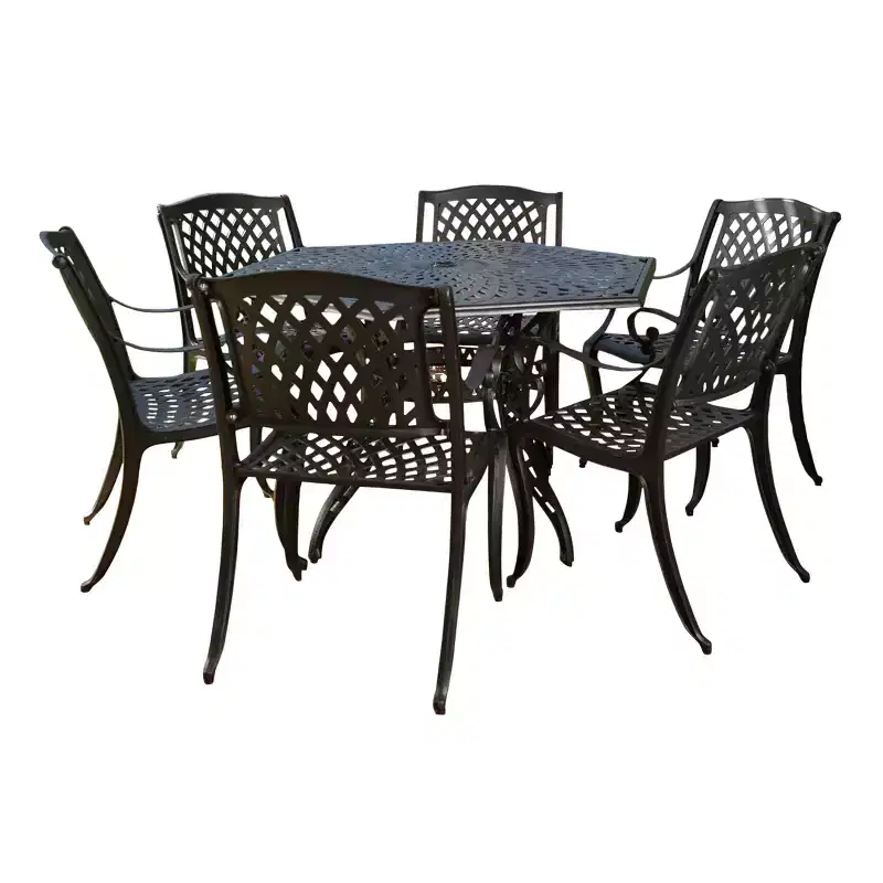 Christopher Knight Home Engelhardt Outdoor Cast Aluminum Hexagonal 7 Piece Dining Set, Antique Matte Black