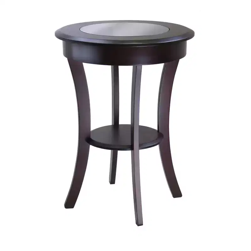 Round Accent Table with Glass - Cappuccino: Flared Legs, Wood Composite Shelf, 27