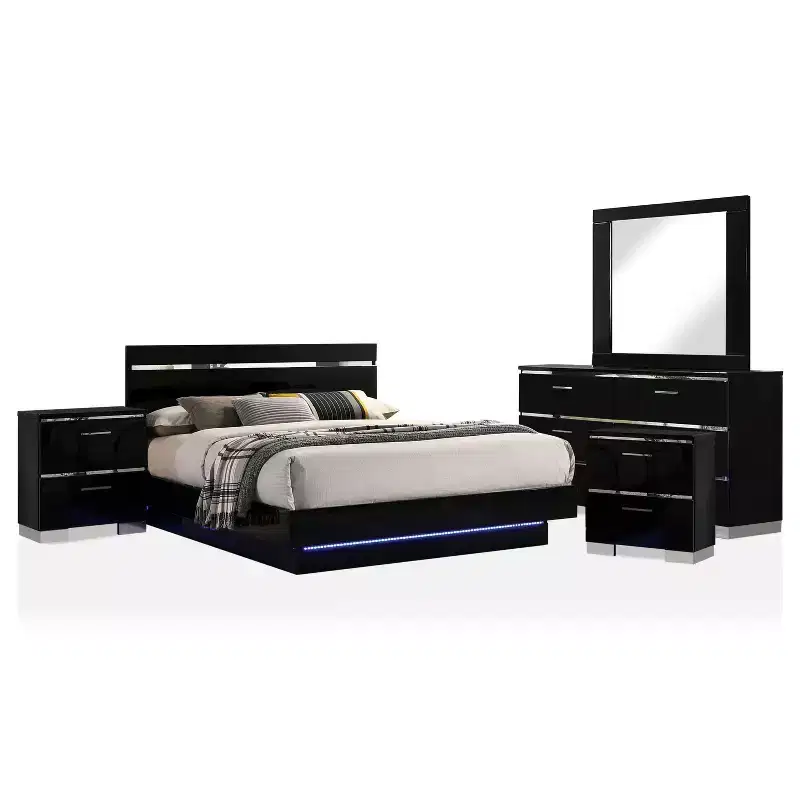 5pc Eastern King Cavatao Bedroom Set with Led Light Black/Chrome - miBasics: Modern Furniture, Chrome Accents