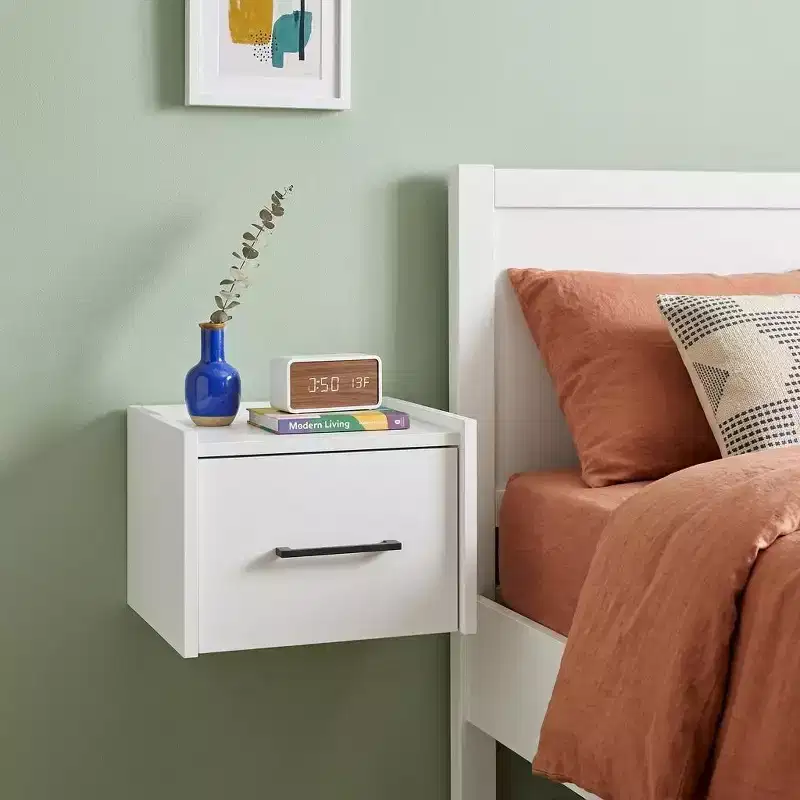 HomeRoots 10 White Wood One Drawer Floating Nightstand