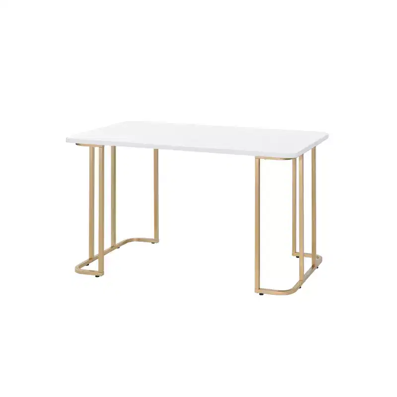 White/Gold Writing Desk, Metal Sled Base, 48