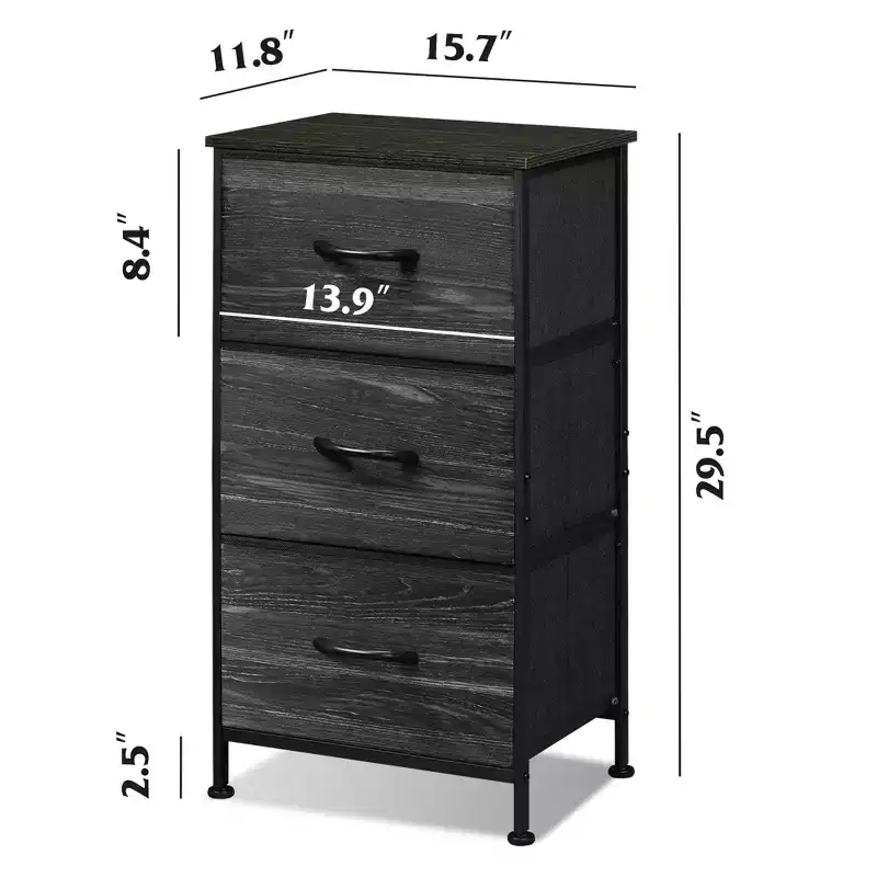 Nightstand with 3 Drawers Fabric Dresser Storage Organizer for Bedroom, Hallway, Entryway, Closets