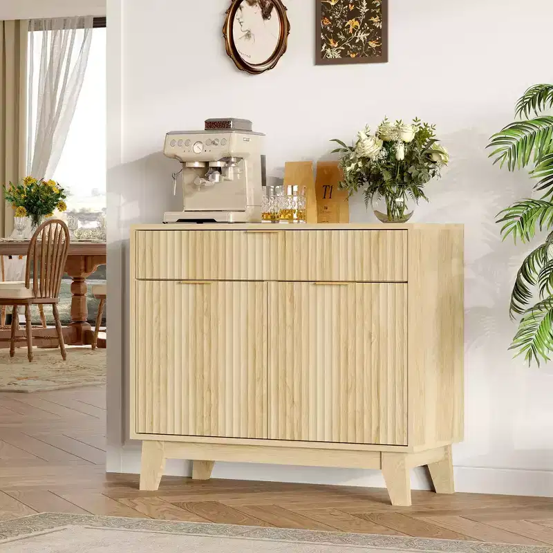 Fluted Storage Buffet Cabinet, Sideboard with Adjustable Shelf and Drawer for Dining, Living Room, Kitchen, Entryway