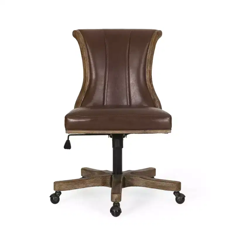 Coulee Contemporary Upholstered Roll Back Swivel Office Chair Dark Brown/Natural - Christopher Knight Home: Ergonomic, Adjustable Height