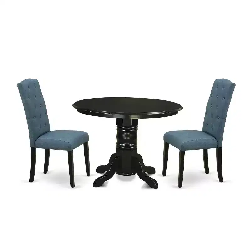 HomeStock 3-Pc Black Finish Solid Wood Top - Round Dining Room Set - Seats 4