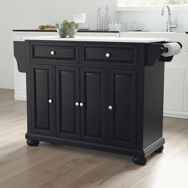 Alexandria Granite Top Full Size Kitchen Island Cart – 52Wx18Dx34H Rolling Storage