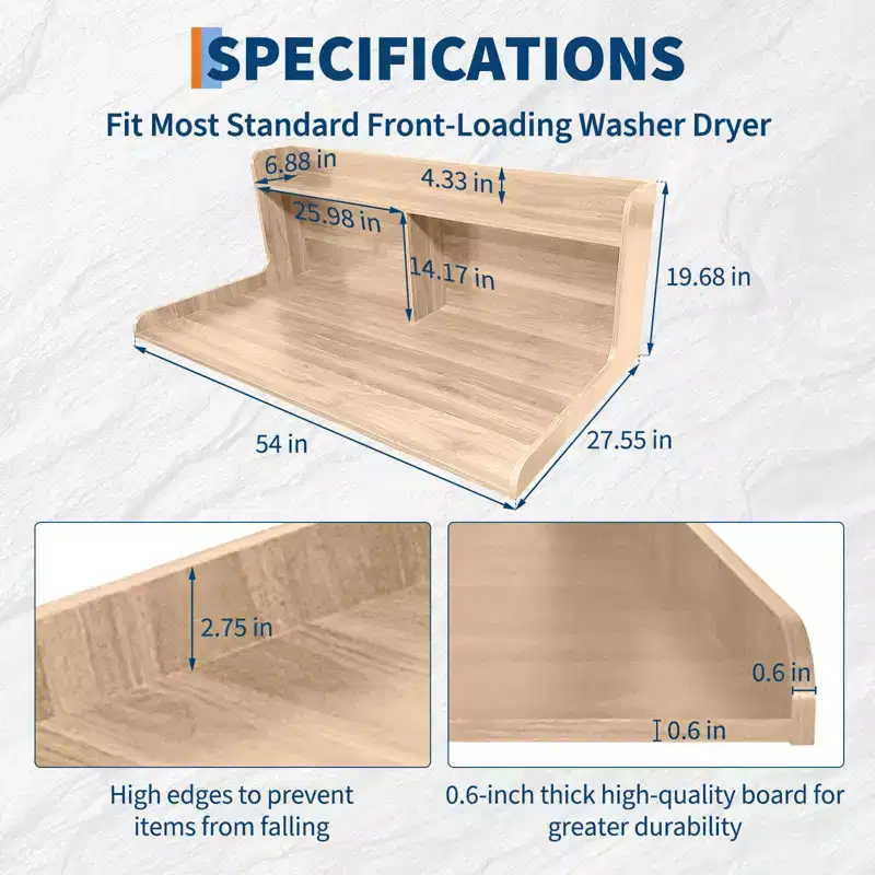 Natural/Walnut/White Wood 2-Tier Washer Dryer Countertop Cover for 1