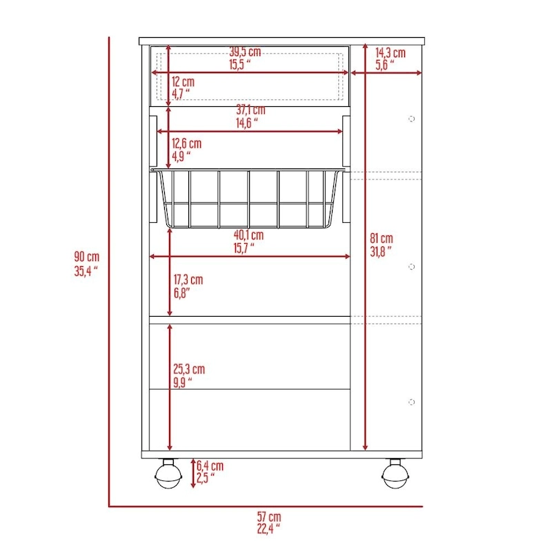 5-Shelf 1-Drawer Kitchen Cart White and Light Oak