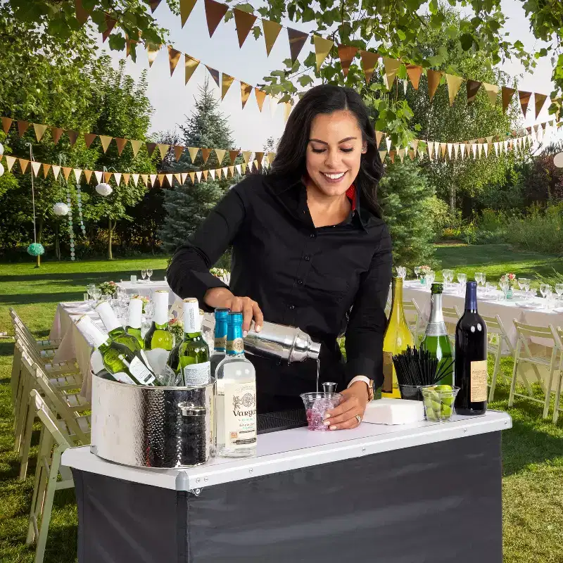 GoBar Portable Bar Table for Events - Pop Up Mobile Bartending Station with Travel Carrying Case