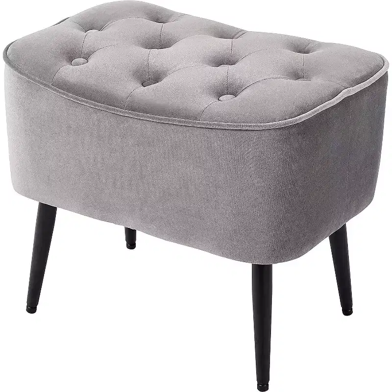 Tufted Curve Ottoman - Velvet Foot Stool - Grey