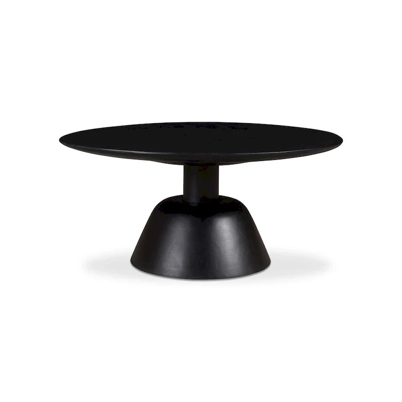 Black / Natural, Modern Round Pedestal Coffee Table for 1 – Solid Wood, 30W x 30D x 14H