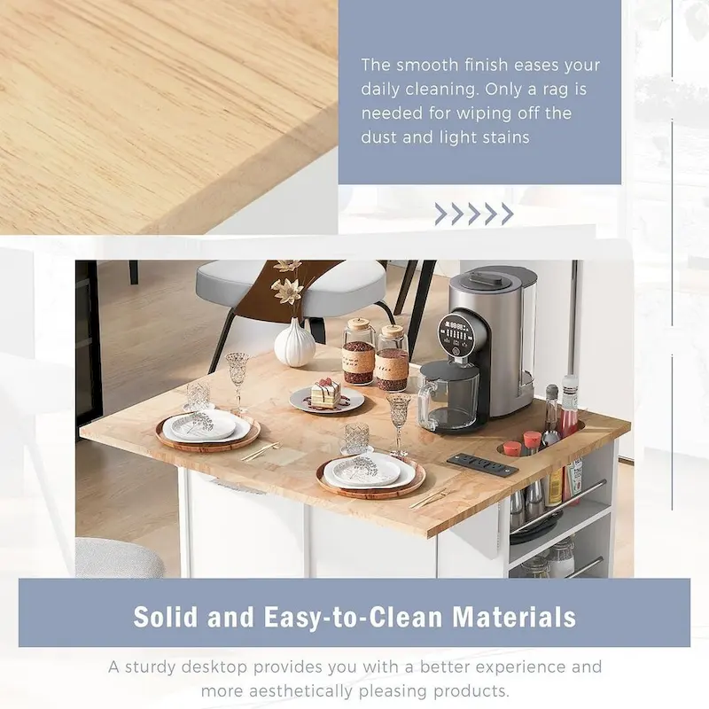 Kitchen Island Cart with Wheels ,Power Outlet, Drop Leaf, Wine Rack
