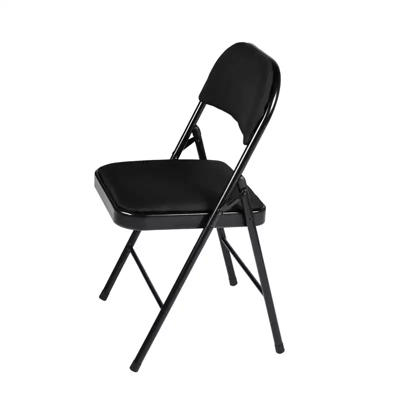 HomeRoots Set of Four Black Faux Leather and Steel Folding Chairs