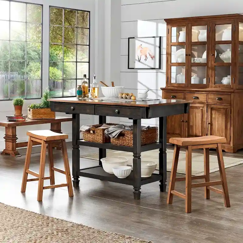 Two-Tone Kitchen Island Buffet with Drawers and Shelves