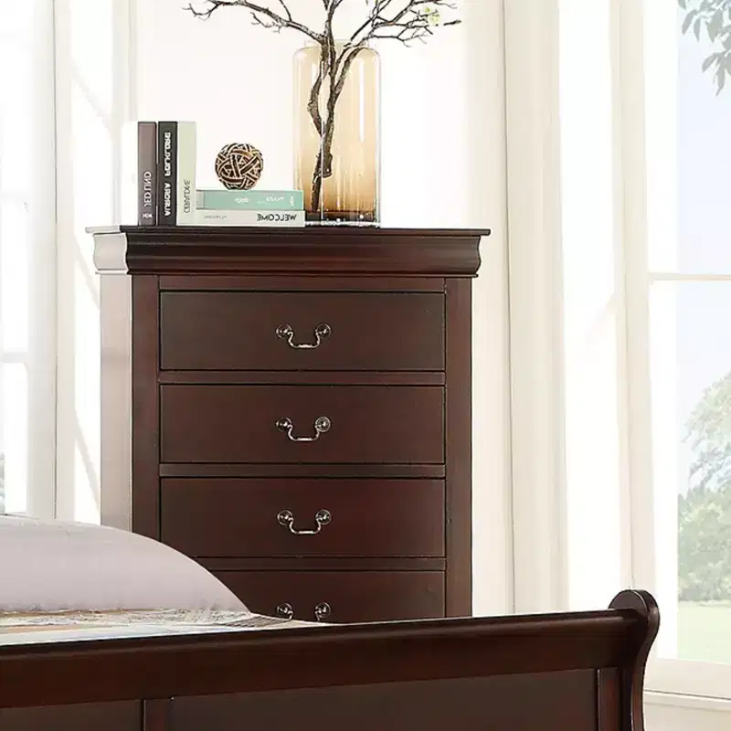 Contemporary 5-Drawer Solid Wood Dresser Nightstand with Brass Hardware