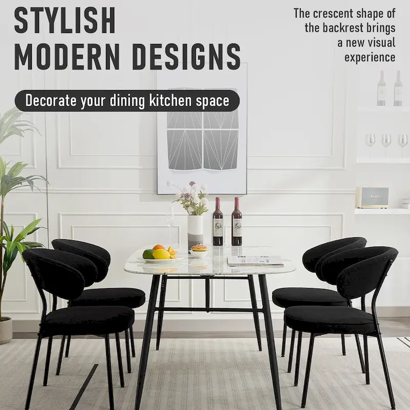 XINMICS Dining Chairs with Curved Backrest, Modern Fabric Upholstered Boucle Kitchen Dining Room Chairs Set of 2/4/6