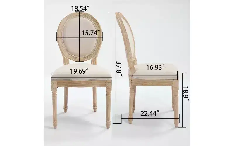 Set of 2 French Style Linen Upholstered Dining Chairs for Kitchen & Dining Room
