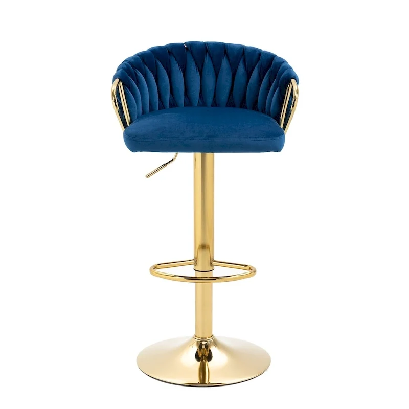 Set of 4 Bar Stool Adjustable Height Swivel Velvet Woven